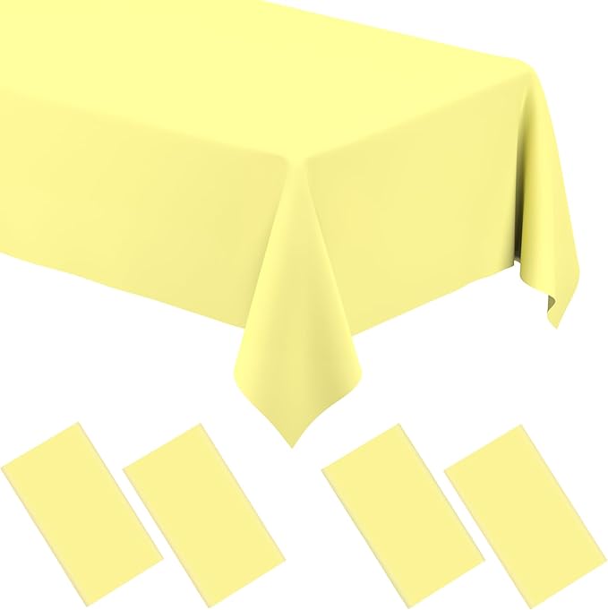 WNINK 4 Pack Light Yellow Rectangular Plastic Tablecloths, Yellow Disposable Table Covers 54" x 108" for Birthday, Bridal Shower, Engagement Wedding, Picnic Parties and 8 ft Table Use
