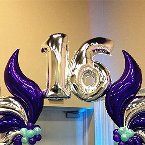 Glanzzeit 16 Inch Silver Foil Balloons Letters A to Z Numbers 0 to 9 for Prom Wedding Birthday Party Decor (Number 5)