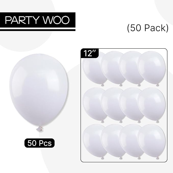 PartyWoo White Balloons 50 pcs 12 Inch Latex Helium White Cream Balloons for Wedding Baby Shower Birthday Bridal Shower Graduation Engagement Princess Anniversary Party Decorations White-Y13