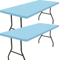 Smiry 2 Pack Rectangle Picnic Table Cloth, Waterproof Elastic Fitted Tablecloths, Washable Polyester Rectangular Patio Table Cover for Camping, Indoor and Outdoor (Light Blue, 30"x72")