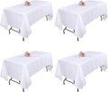 Kesfey 4 Packs White Polyester Table Cloths 60 x126 inch Rectangle High Density Washable Table Cover Fabric Tablecloth for 6 Foot Tables Wrinkle Resistant Tablecovers for Wedding Banquet Buffet Party