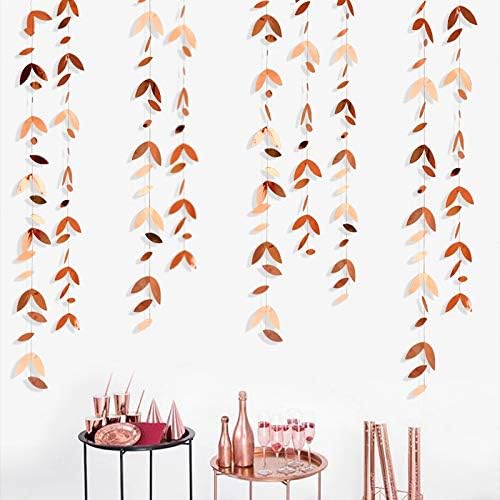 pinkblume Rose Gold Party Decorations Leaf Garland Hanging Paper Rose Gold Leaves Streamer Banner for Birthday Baby Shower Wedding Engagement Bridal Shower Spring Bachelorette Hen Party Supplies