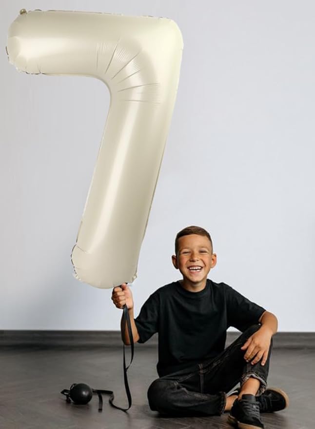 40 Inch Number 7 Balloon, Cream White Seven Birthday Decor, 7 17 27 70 Year Old Balloon Number for Engagement, Wedding, Graduations