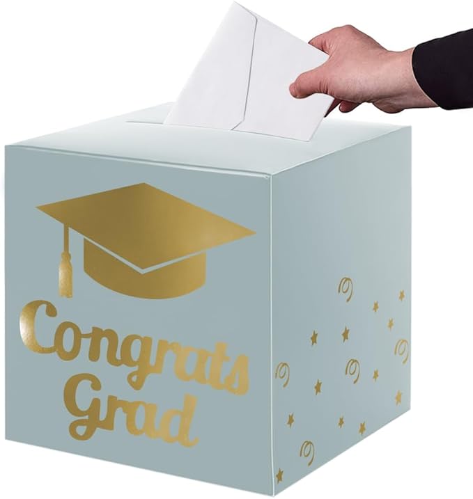 Graduation Card Box Holder, Congrats Grad Foldable Cardboard Decorations Box for Graduation Party Decoration and Grad Parties (Breyish Blue)