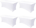 Obstal 4ft Stretch Spandex Table Cover - 4 Pack Universal Rectangular Fitted Tablecloth Protector for Wedding, Banquet and Party, White