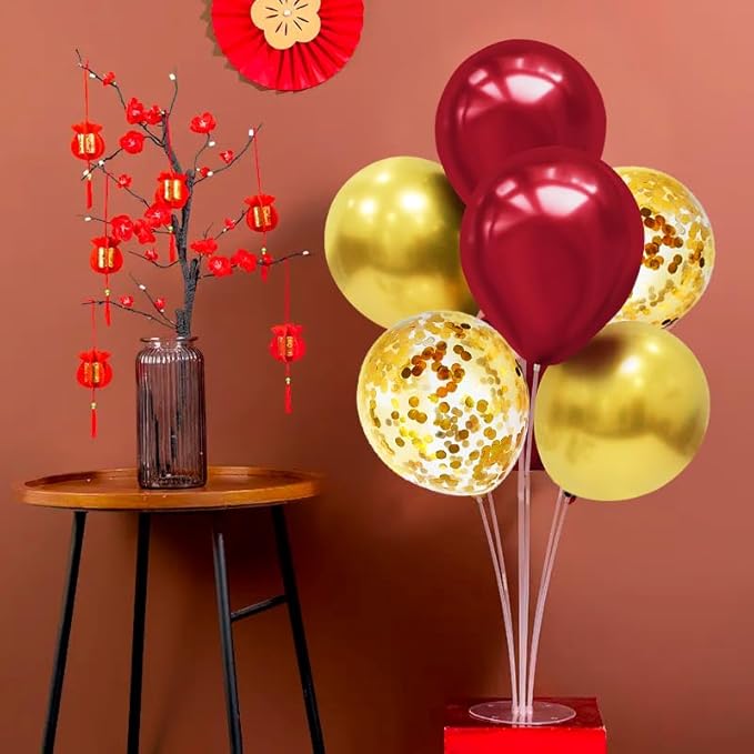 Red and Gold Balloon Stand Centerpiece Table Decorations for 49ers Party Birthday Graduation Wedding Mother's Day Anniversary Christmas New Year's Eve Party Decorations(Red gold set4)