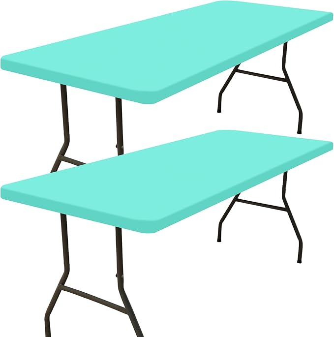 Smiry 2 Pack Rectangle Picnic Table Cloth, Waterproof Elastic Fitted Tablecloths, Washable Polyester Rectangular Patio Table Cover for Camping, Indoor and Outdoor (Aqua, 30"x48")
