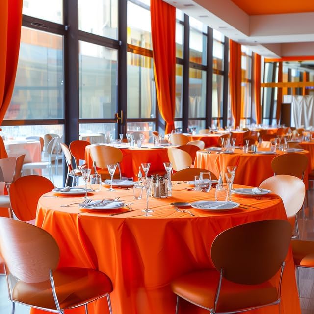Orange Plastic Table Cloth - 4 Pack 84" Round Disposable Tablecloths for Round Tables, Table Cover for Holiday Parties & Gatherings