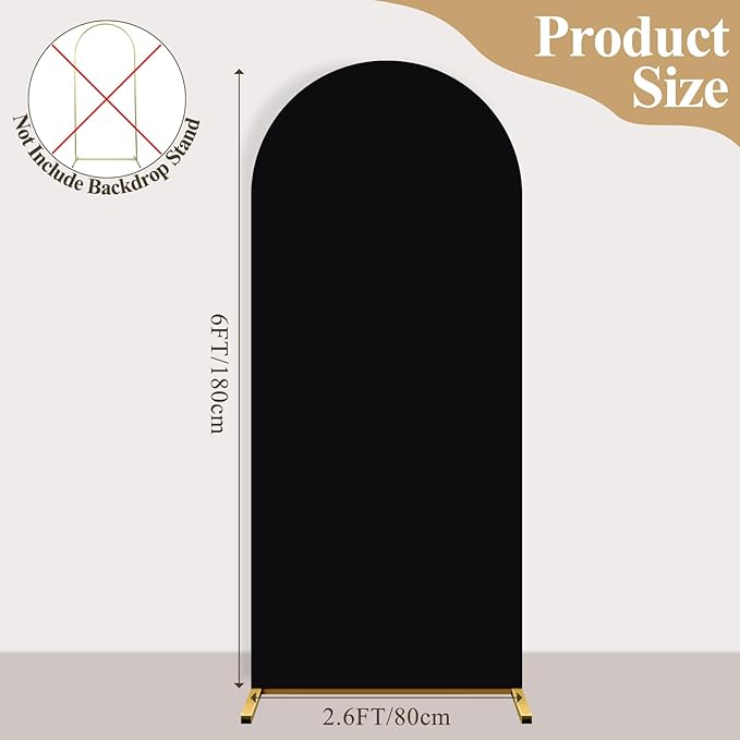 Ledido Wedding Arch Backdrop Cover 6FT Arch Covers Fitted Stretchy Spandex Round Top Stand Backdrop Cover for Wedding Banquet Ceremony Birthday Party Baby Shower Event Decoration,Black