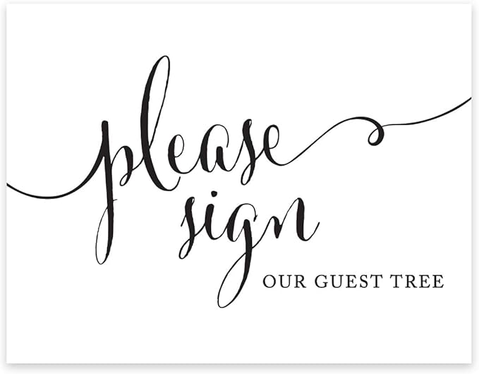Andaz Press Wedding Party Signs, Formal Black and White Print, 8.5x11-inch, Please Sign our Guest Tree Table Sign, 1-Pack, For Anniversary Parties