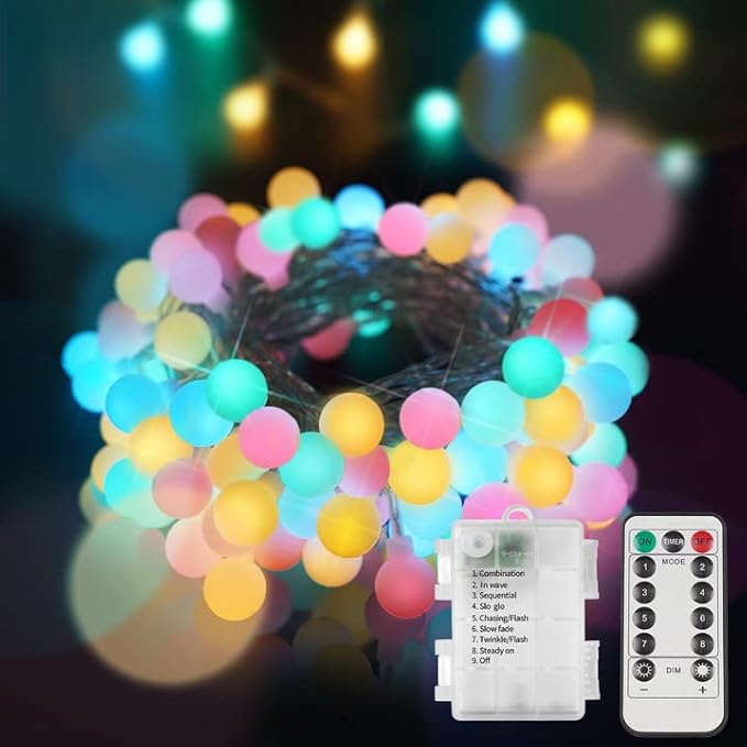 suddus Globe String Lights Bedroom, 100 Led Battery Powered Fairy Lights, Indoor String Lights for Classroom, Backyard, Patio, Garden, Party, Bedroom, Living Room, Easter, 6 Colorful Light