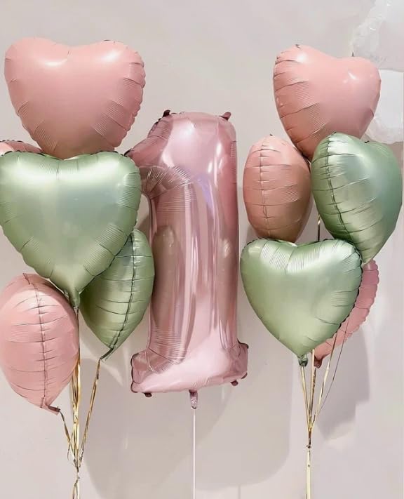 Sage Green Heart Balloon, 10PCS Green Foil Heart Balloons, 18inch Olive Green Heart Shape Balloons for Helium Birthday Party Decorations for Jungle Brithday Party, Valentines Day, Wedding, Anniversary