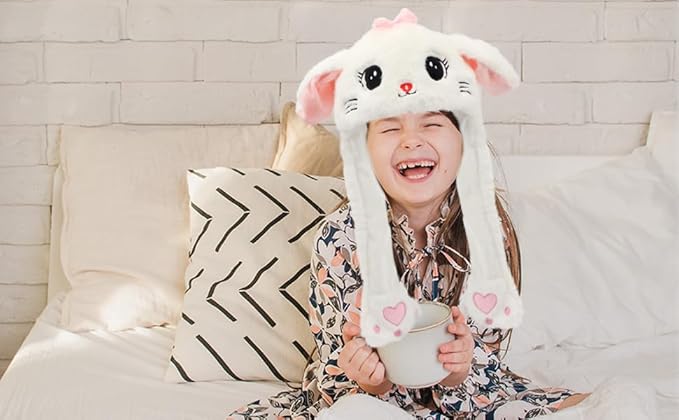 Animal Hat with Ears Moving Jumping Pop Up Beating Hat Plush Holiday Cosplay Dress Up Funny Gift for Kids