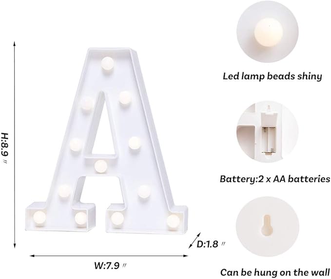 Foaky Light Up Letters,Marquee Letters,Engagement Party Decorations Letter Lights Sign for Night Light Wedding Birthday Party Christmas Lamp Home Bar Decoration (A)