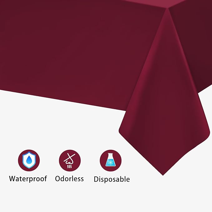 Kopokita 6PCS Burgundy Plastic Tablecloths 54 x 108 Inch, Disposable Table Cloths Rectangle Party Table Covers