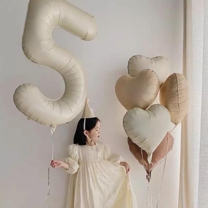Number 5 Balloon 40 Inch, Foil Balloons for Boys And Girls, Cream Numbers Balloon for 5, 15, 25, 50 Birthday Party Decoration, Anniversary, Christmas, Thanksgiving Day