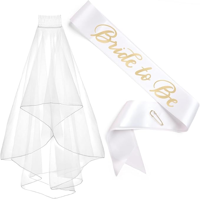 xo, Fetti Bachelorette Party Sash + Veil - Bride To Be | Bachelorette Party Decorations Kit - Sash for Bride | Bridal Shower Gift Supplies