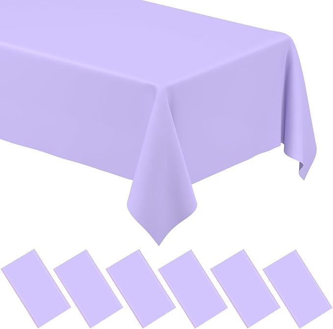 WNINK 6 Pack Light Purple Rectangular Plastic Tablecloths, Pastel Purple Disposable Table Covers 54" x 108" for Birthday, BBQ, Bridal Shower, Engagement Wedding, Picnic Parties and 8 ft Table Use