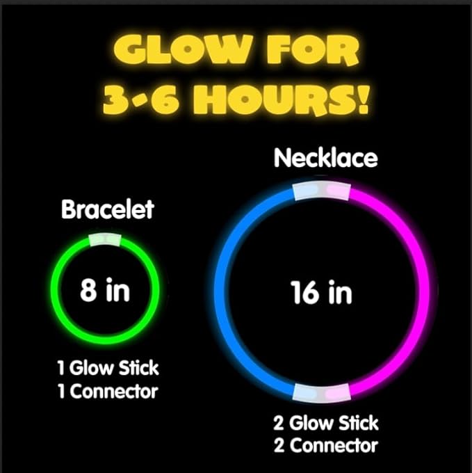 JOYIN 600 Pcs 8" Glow sticks Bulk Party Favors Pack, Neon Glow in the Dark Party Supplies, Light Up Necklaces and Bracelets with Connectors, Easter, Football, Birthday Decorations