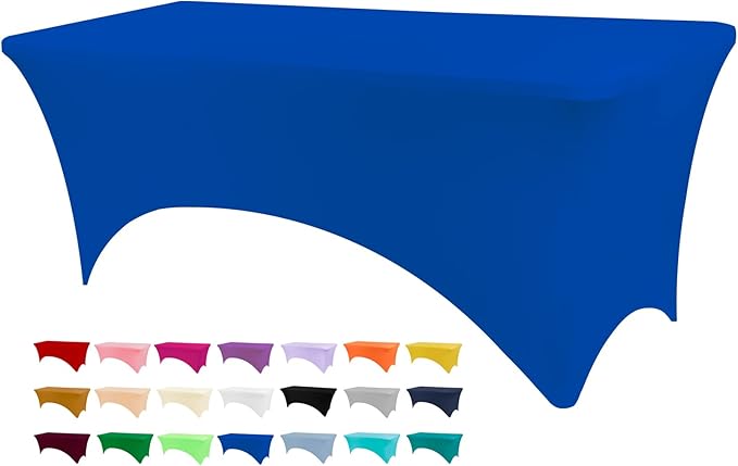 4ft Table Cover Fitted, Royal Blue Spandex Table Covers, Washable and Wrinkle Resistant Stretch Tablecloths Rectangle for Events, Wedding, Banquets, Parties