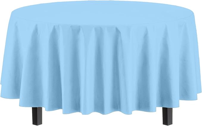 Exquisite Party Solids 6-Pack Premium Plastic Tablecloth 84in. Round Plastic Table Cover - Light Blue