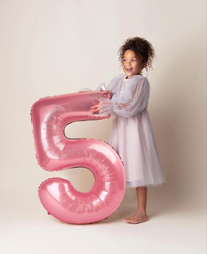 Balloon Numbers 40 Inch 5 Ballon for 5th Birthday Decorations, 15 25 35 50 Big Pearl Pink Number Balloons for Wedding Photo Shoot Party Decor
