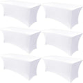 Obstal 6 Pack Stretch Spandex Table Covers for 6 Foot Tables - 6 FT Universal Rectangular Fitted Tablecloth Protector for Wedding, Banquet, Party (White, 72 Length x 30 Width x 30 Height Inches)