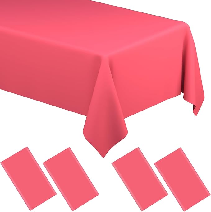 WNINK 4 Pack Red Tablecloths 54" x 108" Disposable Rectangular Plastic Table Covers for Baby Showers, Weddings, Birthdays, Parties