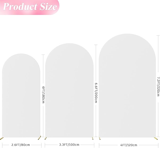 Wokceer Wedding Arch Cover (7.2FT, 6.6FT, 6FT) Set of 3 Spandex Fitted Wedding Arch Stand Covers for Round Top Chiara Arch Backdrop Stands Cover for Birthday Party Ceremony Banquet Decor White