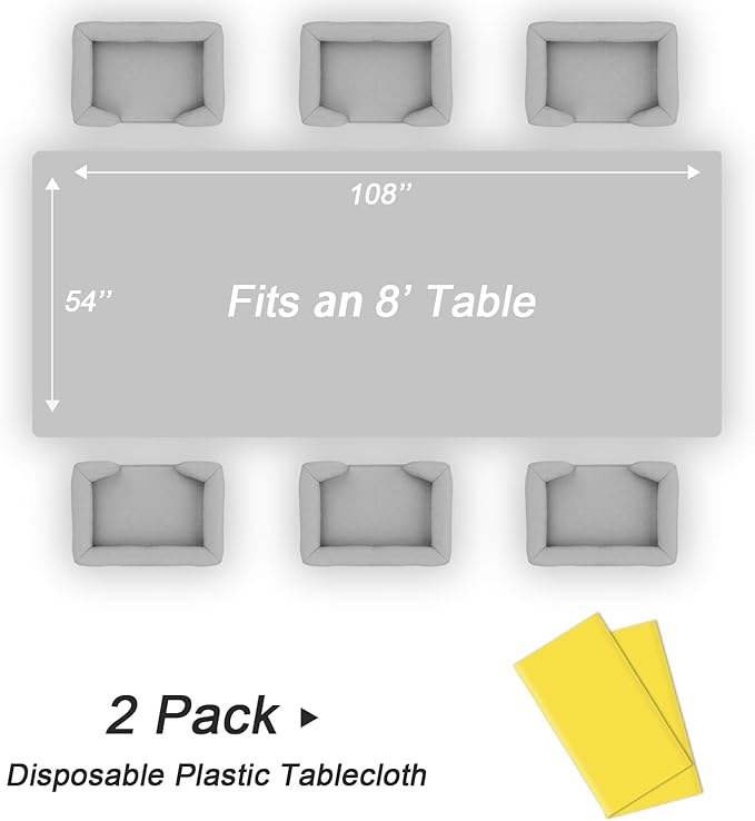 QIKSION Yellow Plastic Table Cloth Disposable 2 Pack, 54 x 108 Inch Tablecloths for Birthday Party, Easter Decorations, Rectangle Table Cover