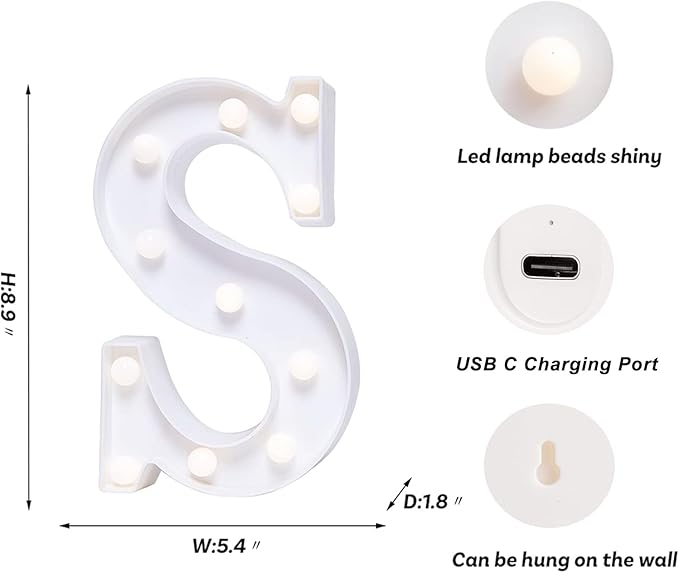 Foaky Rechargeable LED Letter Lights Sign Marquee Light Up Letters Sign for Night Light Wedding/Birthday Party Christmas Lamp Home Bar Decoration (S)