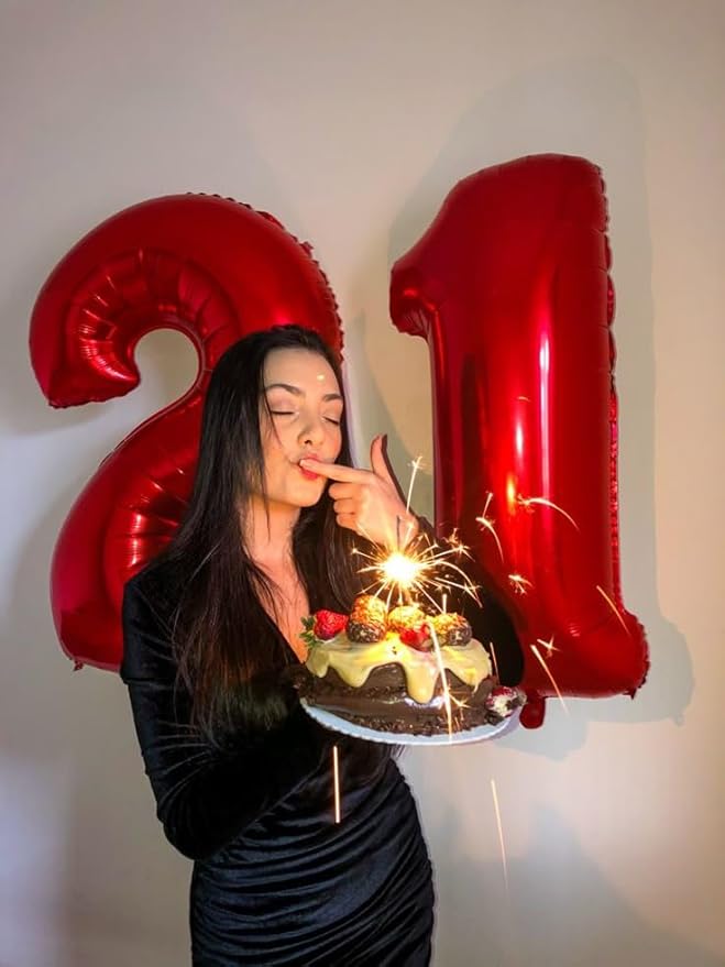 Number 12 Balloons, 40 Inch Balloons for Woman Man 12th Red Birthday Party Decoration, Foil Number Ballon for 12, 21 Valentine's Day, Anniversary, Bridal Shower, Graduation