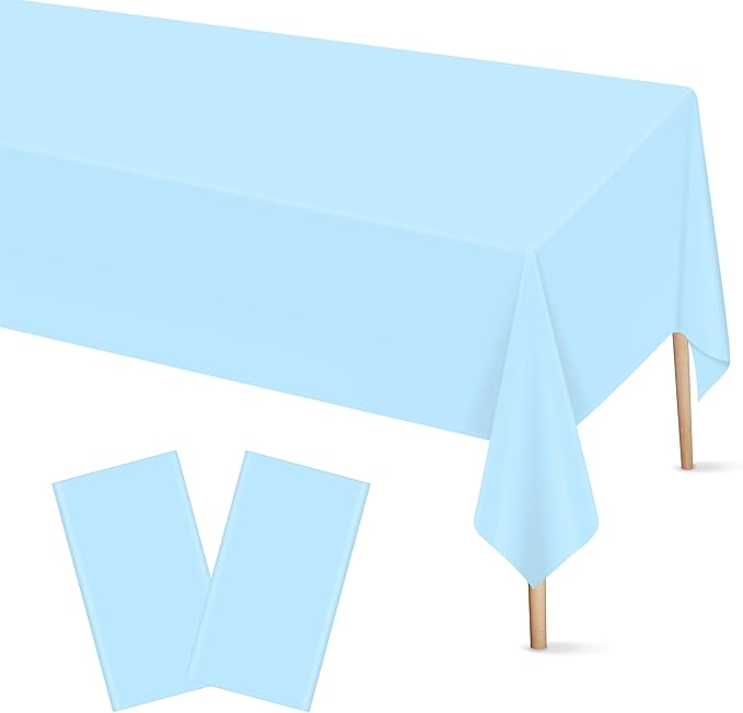 Mulbozy 2 Pcs Light Blue Plastic Tablecloth for Rectangle Table, 54 × 108 inches Disposable Blue Party Table Covers for Boy Birthday, Wedding, Baby Shower, Holdiay Party Decoration