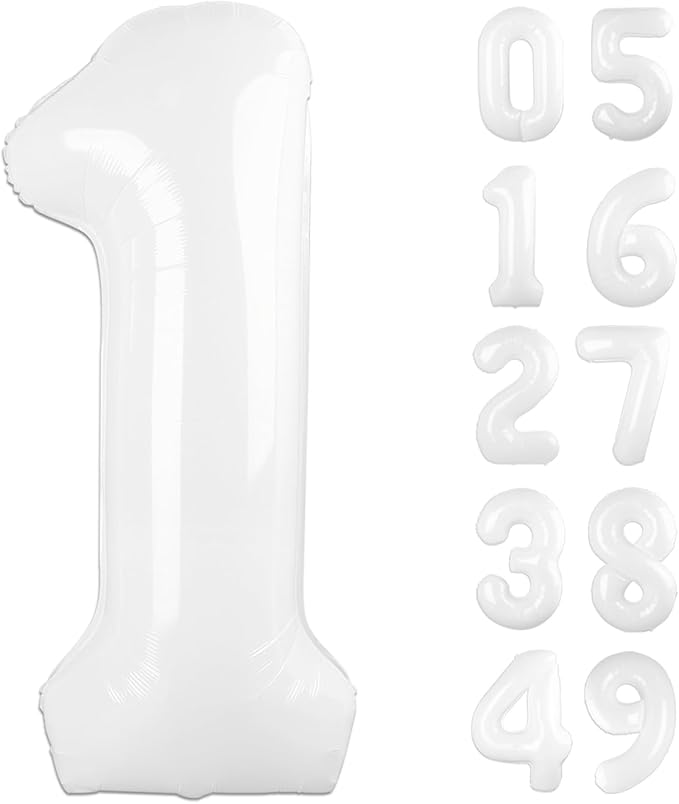White Number 1 Balloon 40 inch, Number 1 Birthday Balloon for Boy Girl, White Foil One for 1st 10 11 12 16 18 Birthday Party, Anniversary Celebration Number Decorations