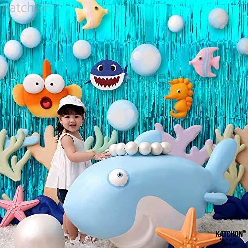 KatchOn XtraLarge Blue Foil Fringe Curtain - 3.2x8 ft, Pack of 2 | Water Streamer Backdrop for Beach & Under The Sea Parties