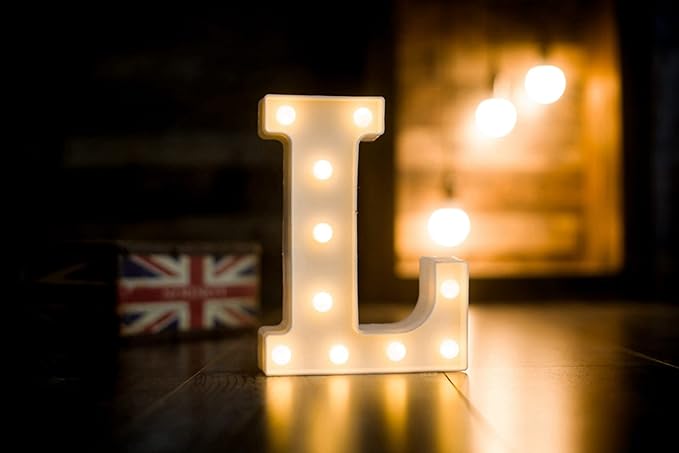 Foaky LED Letter Lights Sign Marquee Light Up Letters Sign for Night Light Wedding/Birthday Party Battery Powered Christmas Lamp Home Bar Decoration(L)