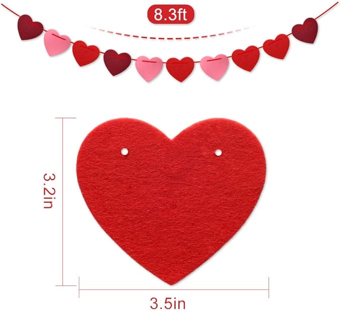 Valentines Day Decorations, 6 Strips Valentines Day Garland - Felt Heart Garland Banner for Mantle, Wall, Party Valentine Decorations - Hanging Hearts Decorations for Valentine Decor