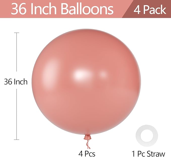 KALOR Retro Pink Giant Balloons 36 Inch Large Latex Balloons, 4 Pack Jumbo Round Helium Balloon for Birthday Bridal Shower Wedding Baby Shower Party Decorations