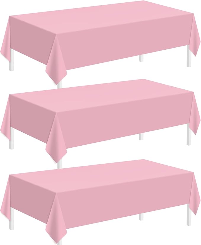 Childom 3 Pack Plastic Tablecloths for Rectangle Tables 54" x 108" Pink Disposable Table Cloths for 6 to 8 Foot Valentines Day Table Cloth Indoor Outdoor Parties Birthday Wedding Christmas Anniversary