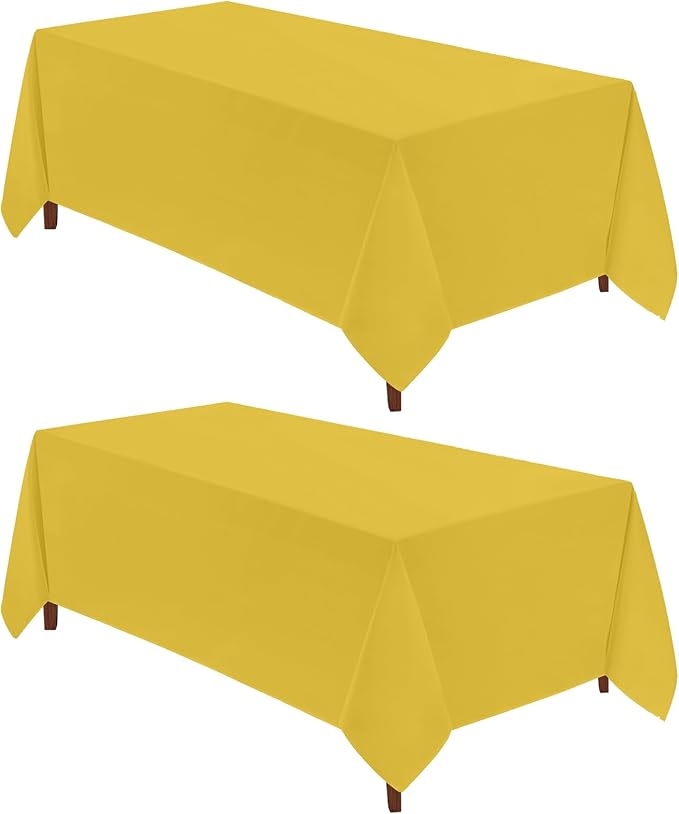VidaFete Tablecloth 2 Pack 90 * 156inch Rectangle Table Cloth Polyester, Stain Wrinkle Resistant Polyester Dining Table Cover for Kitchen Dinning Party Wedding Rectangular Buffet Decoration(Yellow)