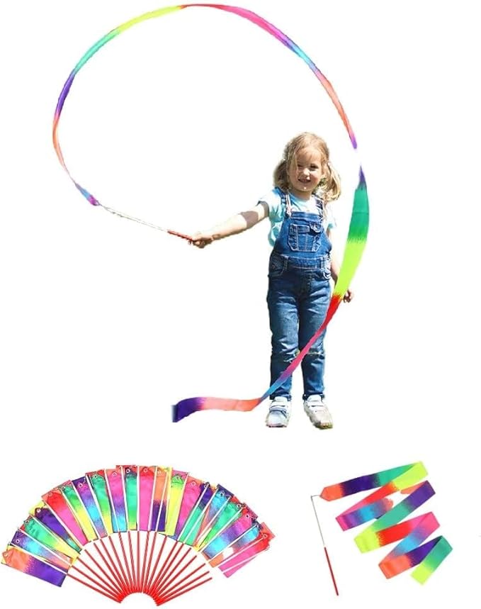 20 Pack Ribbon Dancing Wands Party Favors for Kids, Rainbow Birthday Decorations, Princess Party Supplies, Girls Party Games, Gymnastics Goody Bag Stuffers (Rainbow)