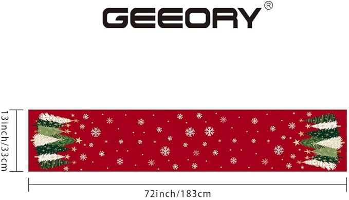 GEEORY Christmas Table Runner 13x72 Inch, Xmas Trees Snowflakes Winter Holiday Decorative Farmhouse Table Decorations for Kitchen Dinning, Indoor Outdoor Dinner Party Decor (Red) GT150-72