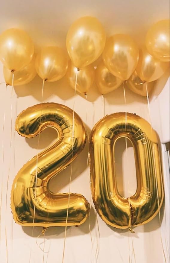 20 Gold Number Balloons, 40 Inch Balloons for Woman Man 20th Birthday Party Decoration, Foil Number Ballon for 20, 2026 Anniversary, Bridal Shower, Graduation, Valentine's Day, Mother's Day, Easter