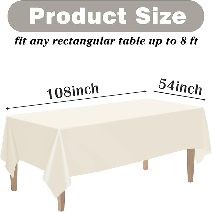 Kopokita 2PCS Ivory Plastic Tablecloths 54 x 108 Inch, Disposable Table Cloths Rectangle Party Table Covers