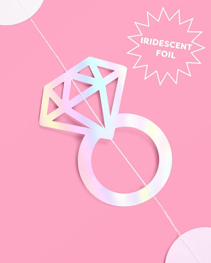 xo, Fetti Iridescent Engagement Ring Garland - 4 pcs, 12' | Bachelorette Decorations, Tying The Knot Bride Bach Decor, Engagement Party Photo Booth Backdrop, Proposal Supplies