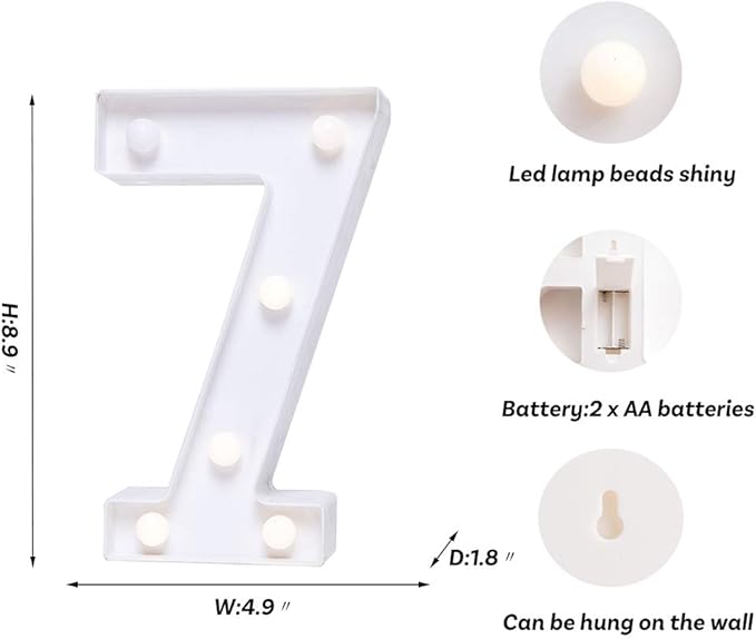 Foaky Decorative Led Marquee Light Up Number, Marquee Light Up Number Sign for Night Light Wedding Birthday Party Christmas Home Bar Decoration Number(7)