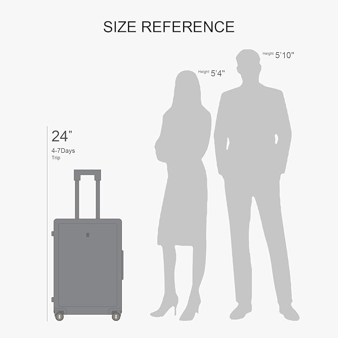 LEVEL8 Checked Luggage, Large Suitcase, Lightweight Luminous Textured Tsa Approved Medium Hardside Luggages with 8 Spinner Wheels, 24 Inch, Dark Grey