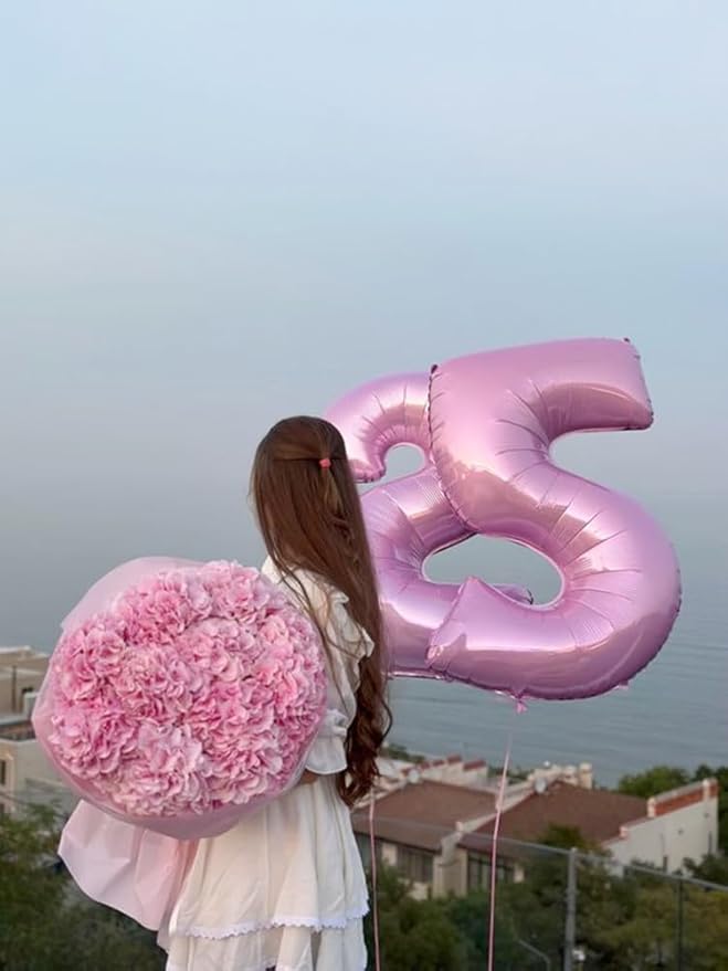 40 Inch Number 7 Balloon, Pearl Pink Seven Birthday Decor, 7 17 27 70 Year Old Balloon Number for Engagement, Wedding, Graduations