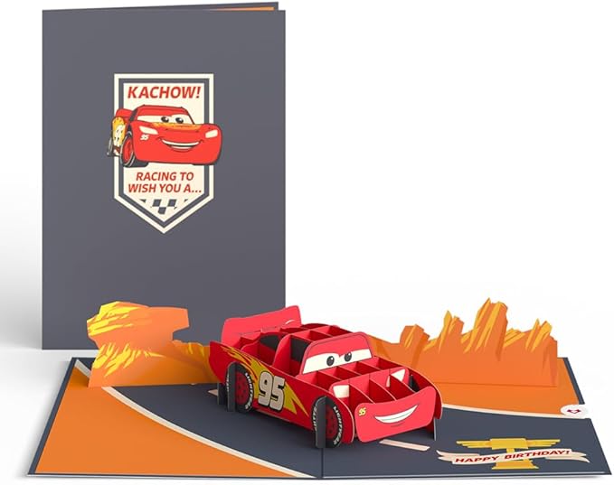 Lovepop Happy Birthday Pop-Up Card for Her and Him- 3D Disney Birthday Greeting Cards for Boys, Girls, Men, Women - Cars Kachow - 5" x 7" Lightning McQueen Card - Blank Note Card & Envelope Included