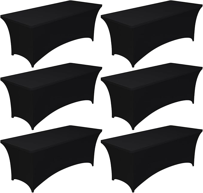 Pureegg Spandex Tablecloth 4ft - 6 Pack, Fitted and Stretch Table Cover for Rectangle Tables, Wrinkle-Resistant and Secure Fabric for Outdoor, Picnic, Party, Wedding, Banquet and Birthday, Black